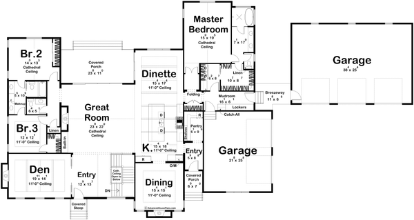 House Blueprint - Floor Plan - Main Floor for Cottage House Plan #455-774 - 3 bed, 2.5 bath