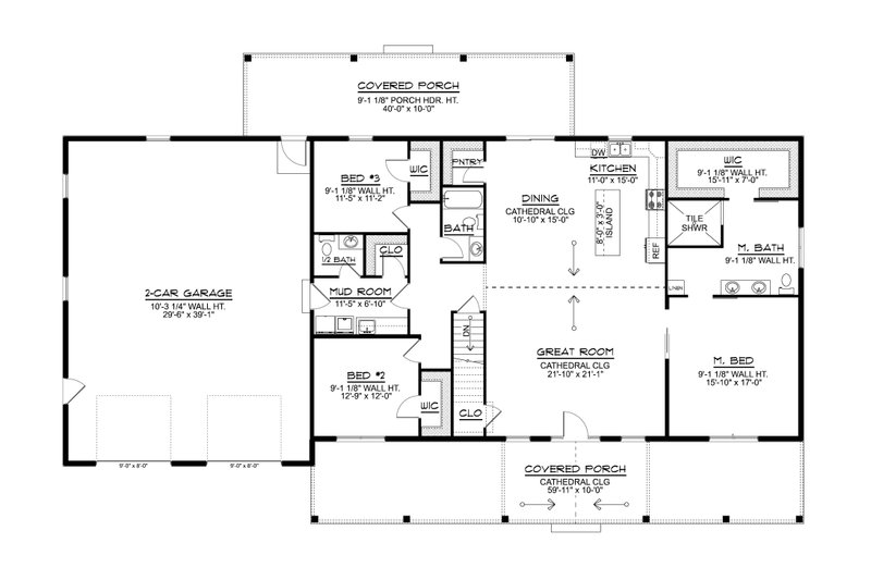 House Design - Floor Plan - Main Floor for Farmhouse House Plan #1064-366 - 3 bed, 2.5 bath