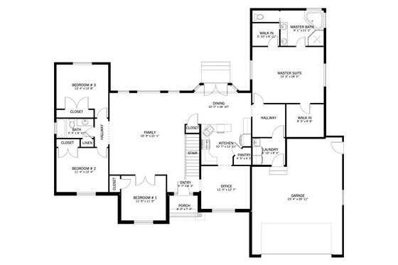 Floor Plan - Main Floor for Ranch House Plan #1060-299 - 4 bed, 2 bath