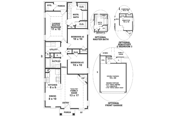 Floor Plan - Main Floor for Southern House Plan #81-126 - 3 bed, 2 bath