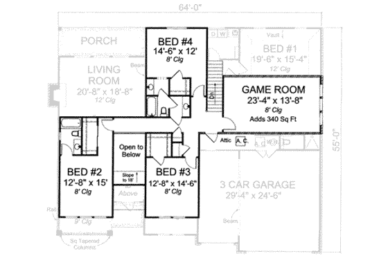 Floor Plan - Upper Floor for Traditional House Plan #20-1834 - 4 bed, 4 bath