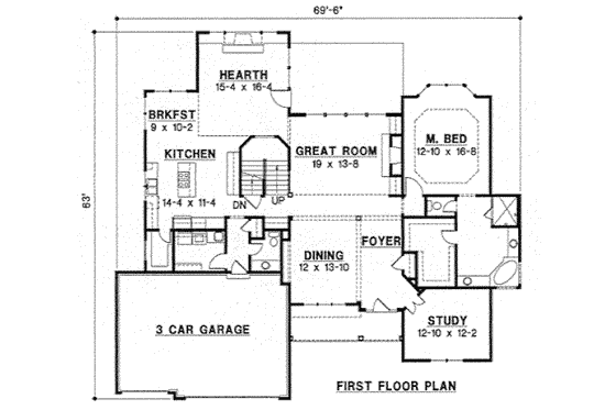 Floor Plan - Main Floor for European House Plan #67-129 - 4 bed, 3.5 bath