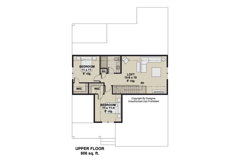 Architectural House Design - Floor Plan - Upper Floor for Farmhouse House Plan #51-1404 - 3 bed, 2 bath