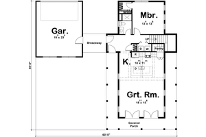 Floor Plan - Main Floor for Farmhouse House Plan #455-208 - 2 bed, 2 bath