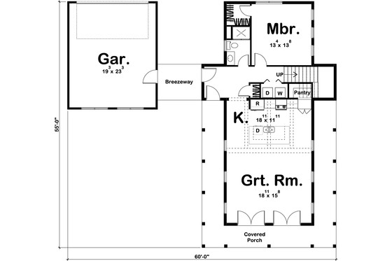 Floor Plan - Main Floor for Farmhouse House Plan #455-208 - 2 bed, 2 bath