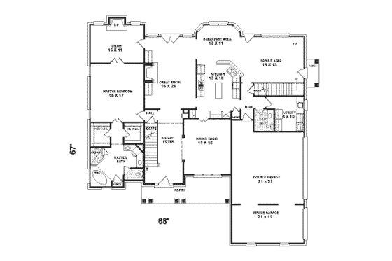Floor Plan - Main Floor for Traditional House Plan #81-380 - 4 bed, 3.5 bath
