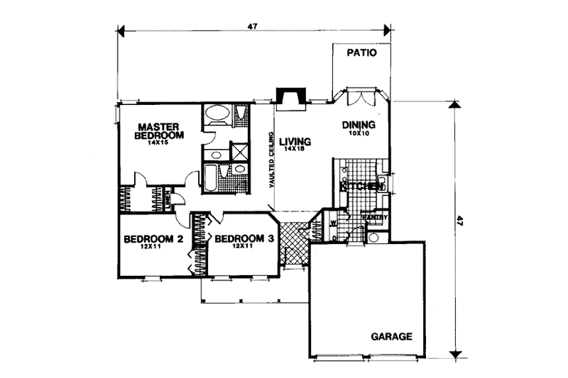 House Design - Floor Plan - Main Floor for Traditional House Plan #56-110 - 3 bed, 2 bath