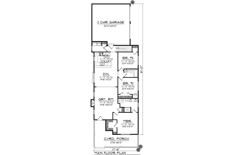 Architectural House Design - Floor Plan - Main Floor for Ranch House Plan #70-1023 - 3 bed, 2 bath