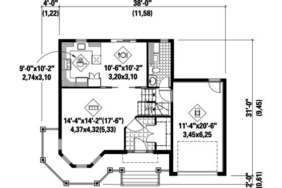 Floor Plan - Main Floor for Victorian House Plan #25-4708 - 3 bed, 1 bath