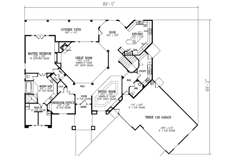 Home Plan - Floor Plan - Main Floor for Adobe / Southwestern House Plan #1-889 - 4 bed, 3.5 bath