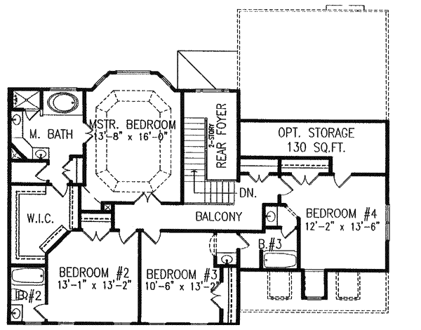 Colonial Floor Plan - Upper Floor Plan #54-151