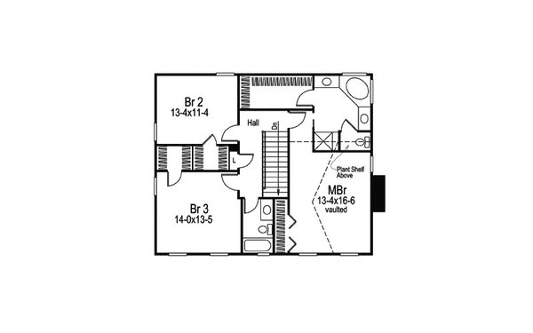 Traditional Floor Plan - Upper Floor Plan #57-721