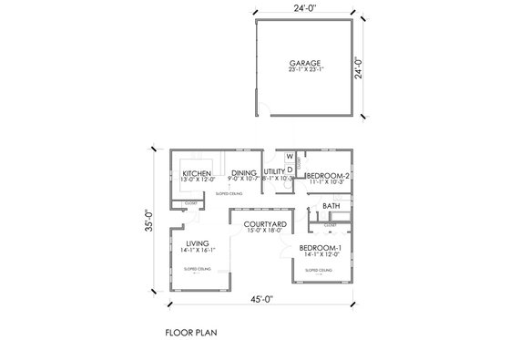 Floor Plan - Main Floor for Modern House Plan #518-8 - 2 bed, 1 bath