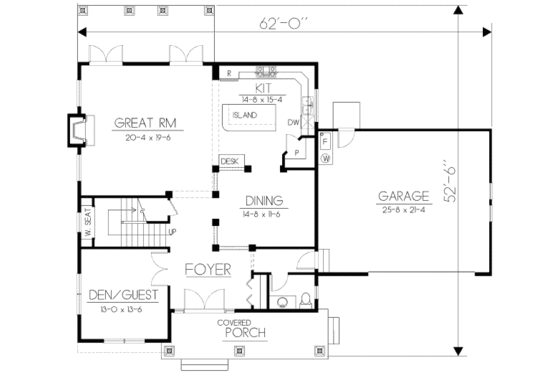 Floor Plan - Main Floor for Bungalow House Plan #100-502 - 4 bed, 2.5 bath