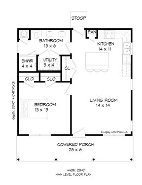 Floor Plan - Main Floor for Traditional House Plan #932-481 - 1 bed, 1 bath