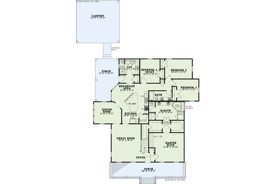 Floor Plan - Main Floor for Southern House Plan #17-1026 - 4 bed, 3 bath