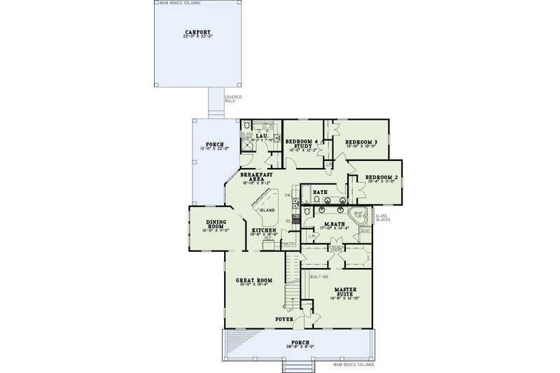 House Blueprint - Floor Plan - Main Floor for Southern House Plan #17-1026 - 4 bed, 3 bath
