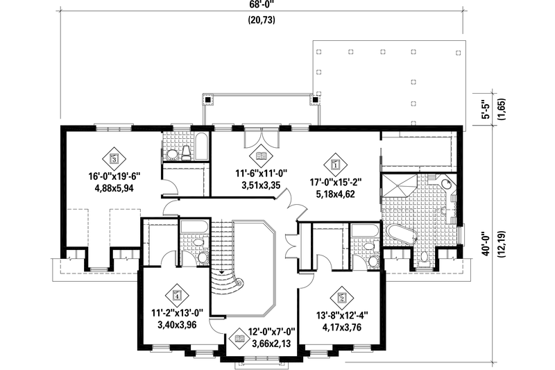 Home Plan - Floor Plan - Upper Floor for Colonial House Plan #25-4487 - 4 bed, 4 bath