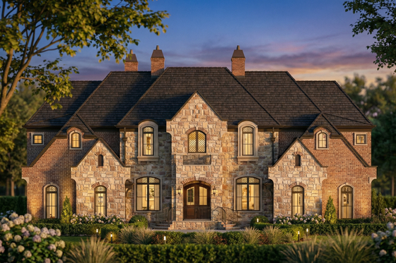 Exterior - Front Elevation 3 for European House Plan #119-423 - 6 bed, 6.5 bath