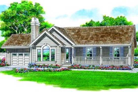 Exterior - Front Elevation for Ranch House Plan #47-332 - 3 bed, 2 bath