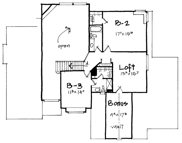 Floor Plan - Upper Floor for European House Plan #308-186 - 4 bed, 3.5 bath