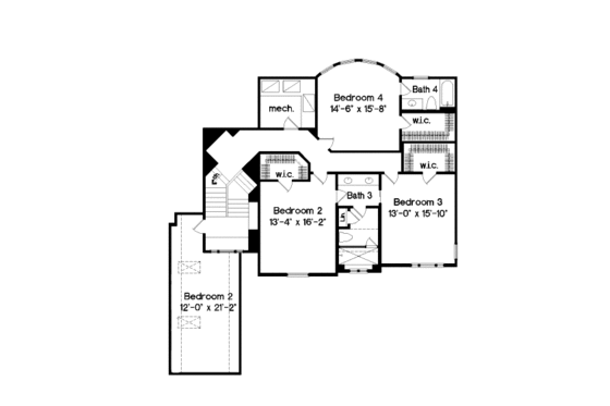 Floor Plan - Upper Floor for European House Plan #135-194 - 4 bed, 4.5 bath