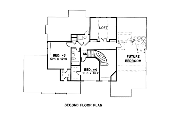 Floor Plan - Upper Floor for Traditional House Plan #67-140 - 4 bed, 4 bath