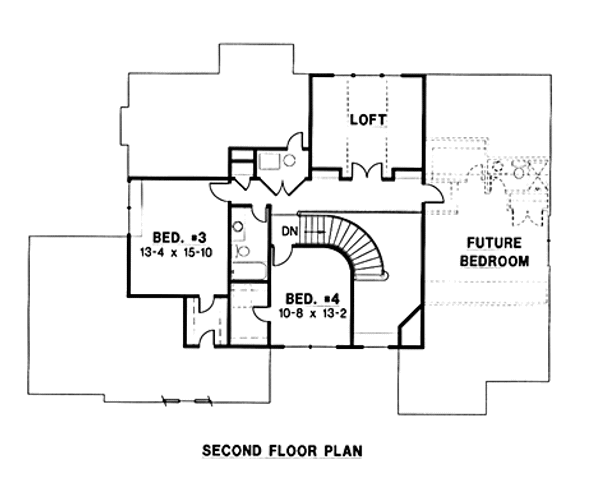 Floor Plan - Upper Floor for Traditional House Plan #67-140 - 4 bed, 4 bath