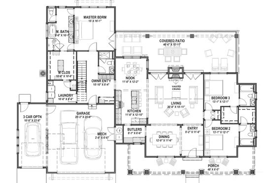 Floor Plan - Main Floor for Farmhouse House Plan #1069-19 - 3 bed, 4 bath