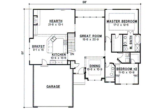 Floor Plan - Main Floor for Traditional House Plan #67-251 - 4 bed, 3 bath
