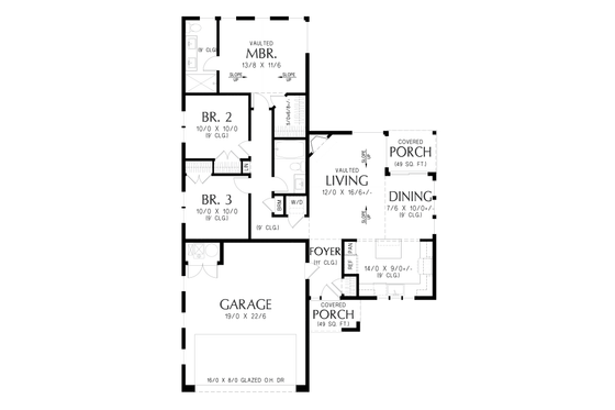 Floor Plan - Main Floor for Farmhouse House Plan #48-1213 - 3 bed, 2 bath