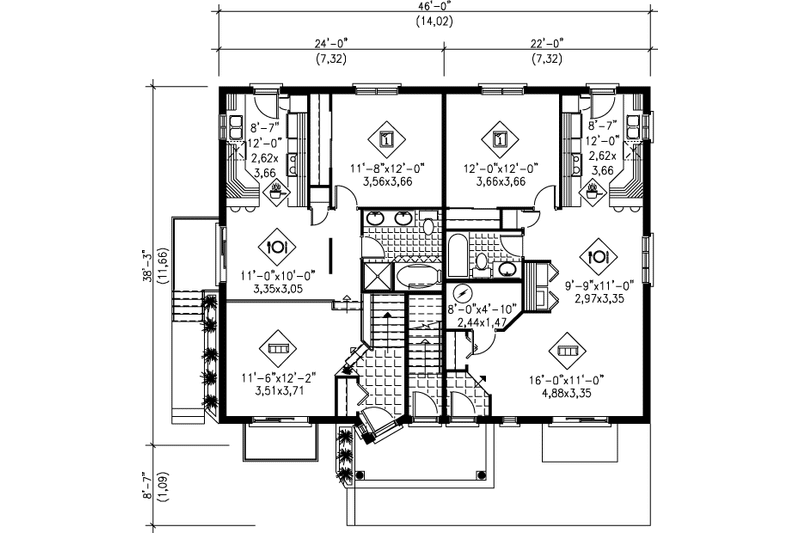House Plan Design - Floor Plan - Main Floor for European House Plan #25-344 - 2 bed, 1 bath