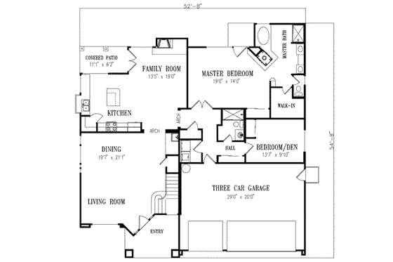 Floor Plan - Main Floor for Mediterranean House Plan #1-551 - 4 bed, 3 bath