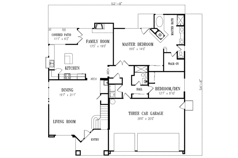 House Plan Design - Floor Plan - Main Floor for Mediterranean House Plan #1-551 - 4 bed, 3 bath