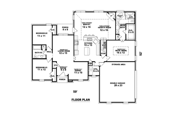 Floor Plan - Main Floor for European House Plan #81-1512 - 3 bed, 2 bath