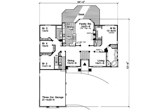 Floor Plan - Main Floor for Traditional House Plan #50-165 - 4 bed, 2.5 bath