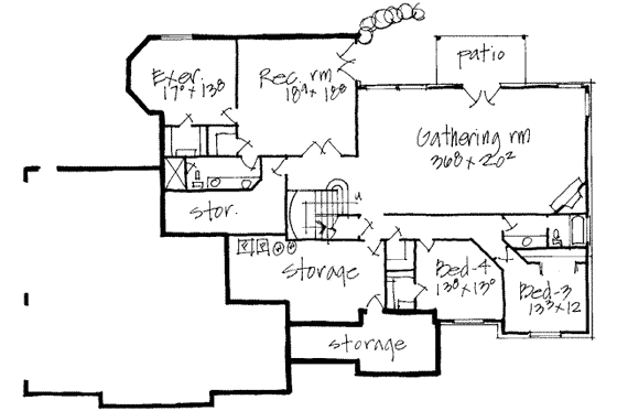 Floor Plan - Lower Floor for European House Plan #308-158 - 5 bed, 5.5 bath