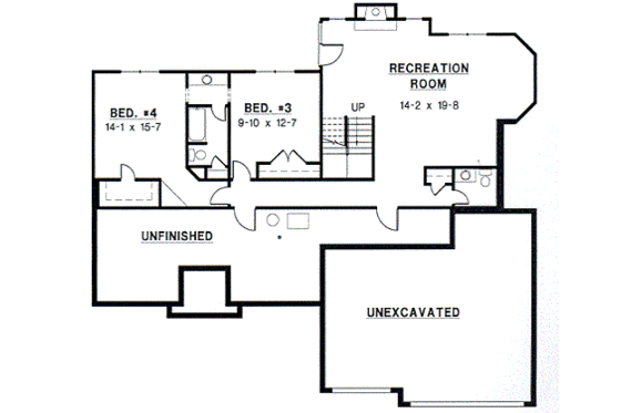 Floor Plan - Lower Floor for Traditional House Plan #67-366 - 4 bed, 4 bath