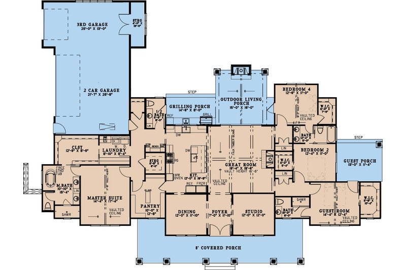 Architectural House Design - Floor Plan - Main Floor for Farmhouse House Plan #923-365 - 4 bed, 3.5 bath
