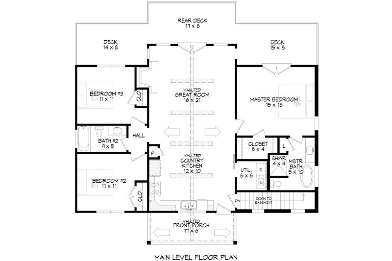 Architectural House Design - Floor Plan - Main Floor for Country House Plan #932-1059 - 3 bed, 2 bath