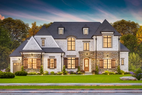 Exterior - Front Elevation 3 for European House Plan #54-718 - 5 bed, 5.5 bath