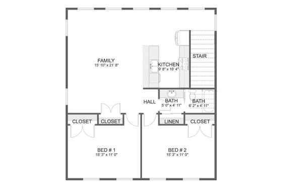Floor Plan - Upper Floor for Craftsman House Plan #1060-390 - 2 bed, 1 bath