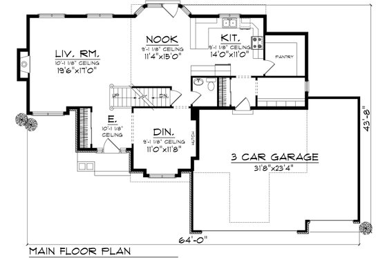 Floor Plan - Main Floor for Ranch House Plan #70-1033 - 4 bed, 3 bath