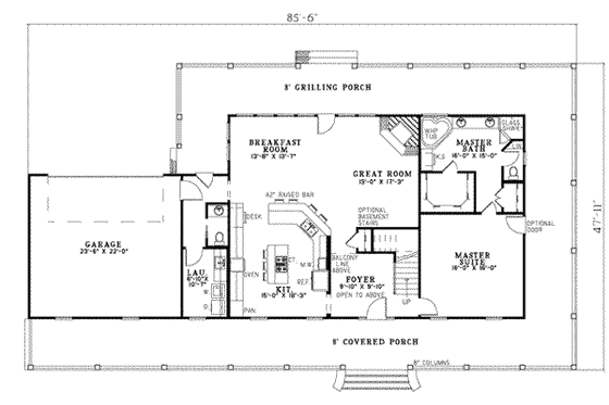 Floor Plan - Main Floor for Southern House Plan #17-2190 - 3 bed, 2.5 bath