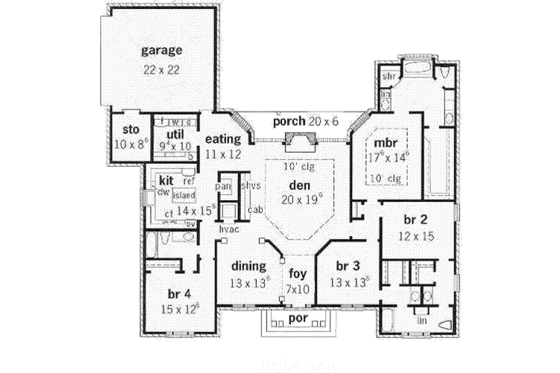 Floor Plan - Main Floor for European House Plan #16-173 - 4 bed, 3 bath