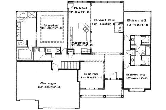Floor Plan - Main Floor for Traditional House Plan #6-155 - 3 bed, 2.5 bath