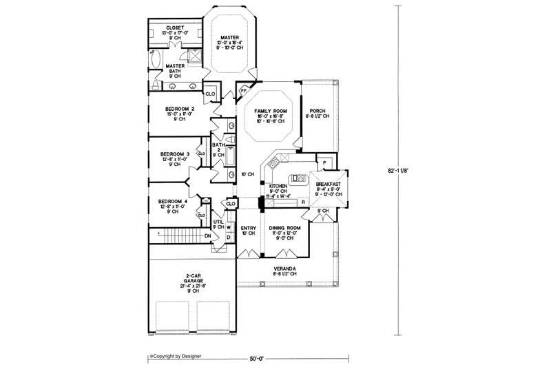 House Plan Design - Floor Plan - Main Floor for Traditional House Plan #20-769 - 4 bed, 2 bath