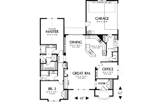 Floor Plan - Main Floor for Craftsman House Plan #48-279 - 2 bed, 2 bath