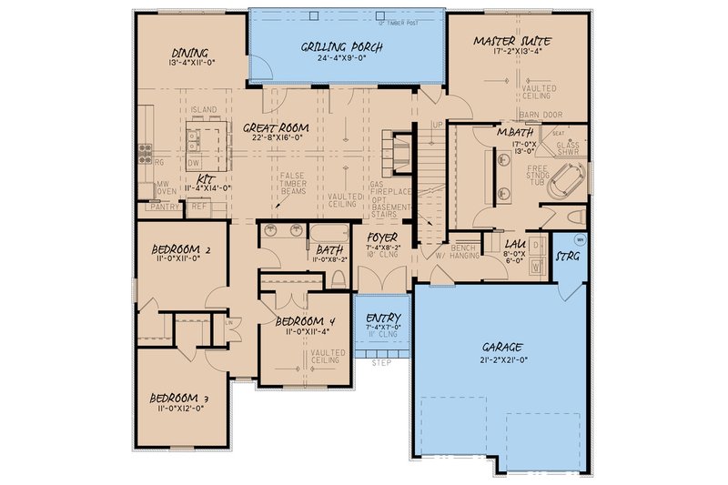 European Style House Plan - 4 Beds 3 Baths 2071 Sq/Ft Plan #923-28 ...