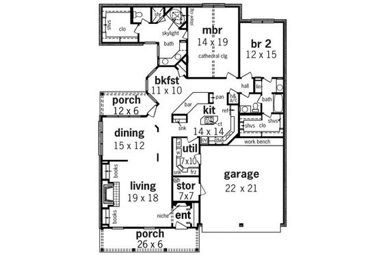 Floor Plan - Main Floor for Traditional House Plan #45-342 - 2 bed, 2 bath